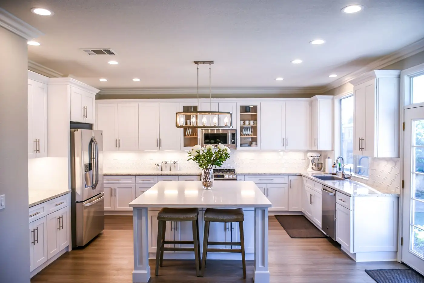 A bright residential kitchen with cabinets and counters. San Jose.
